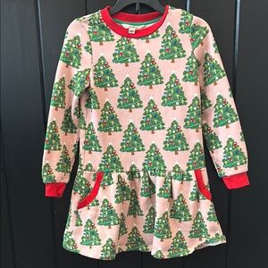 Mini Boden Festive Tree Dress with Red Trim
